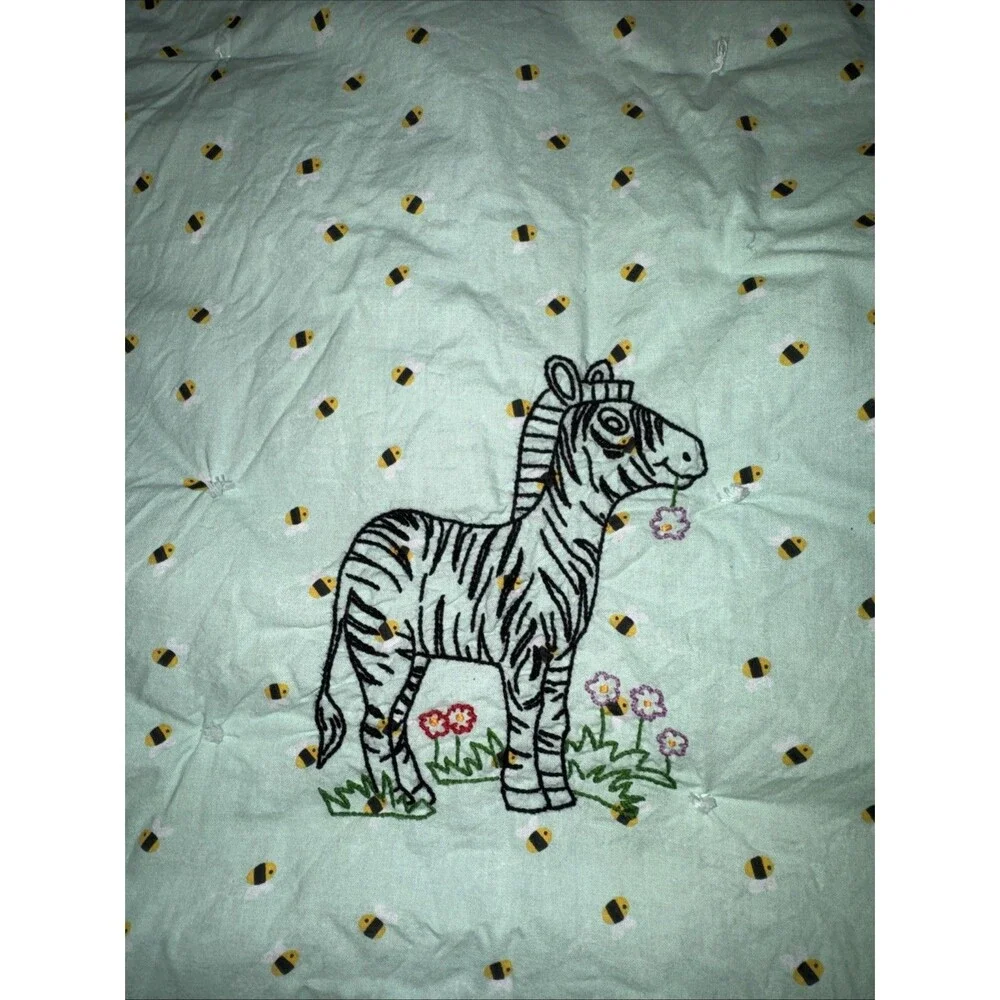 Forest Animals cotton Fabric Quilt W Embroidered Animals 51x 38” *Atticus Name